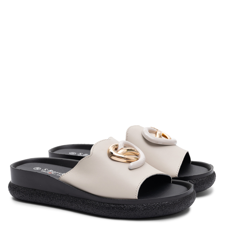 S.Barski Leather Women's Mules With Ornament Beige KV61-6046-BEIGE