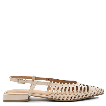 Gioseppo Skórzane Ażurowe Półbuty Slingback Płaskie Beżowy 74076-OFF-WHITE