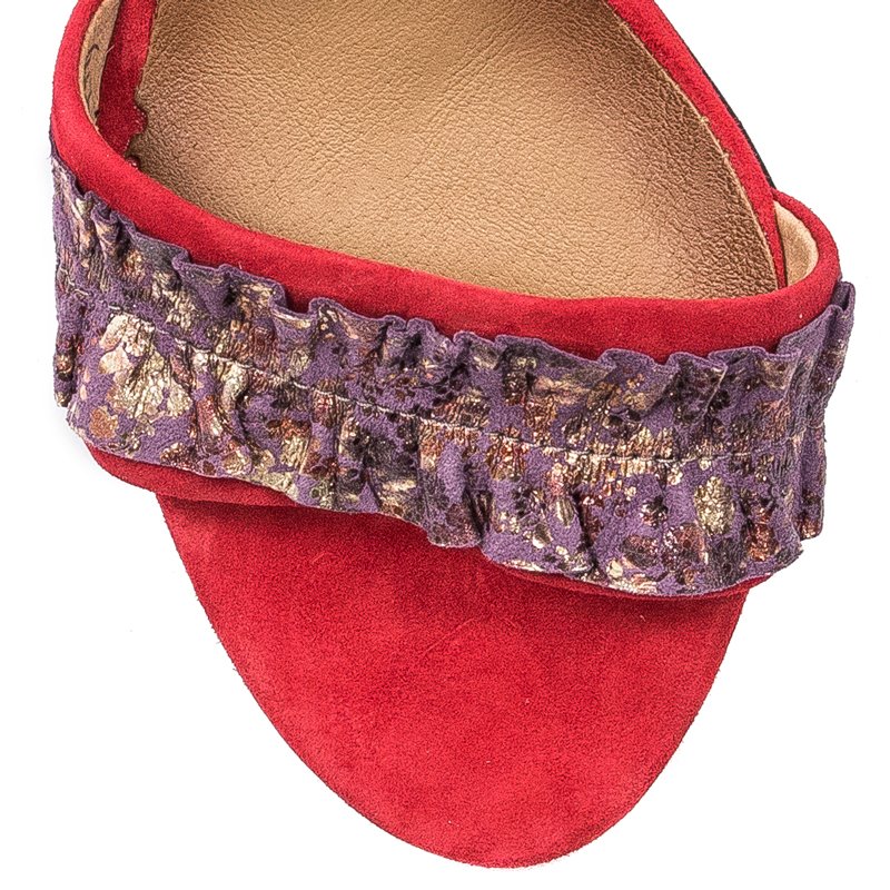 Maciejka Elegant Suede Block Heel Sandals With Ruffle Red 04144-08/00-5