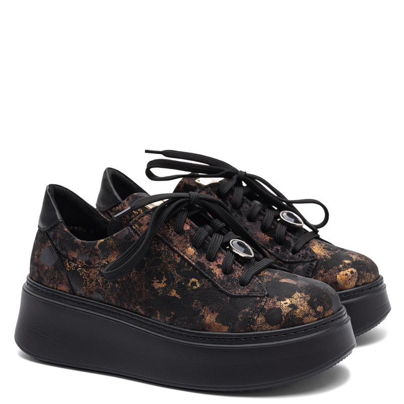 Maciejka Skórzane Sneakersy Na Platformie Czarny + Miedź 6191W-10/00-8
