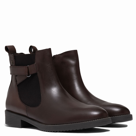 Maciejka Botki Damskie Skórzane Brąz Ciemny