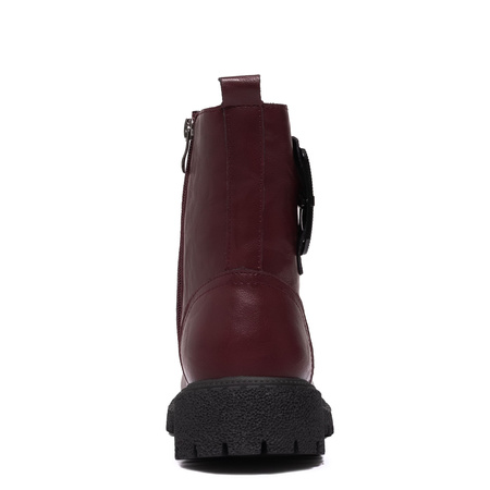 Sokolski Insulated Leather Combat Boots Chunky Platform Burgundy TS-Z25-297-BURGND