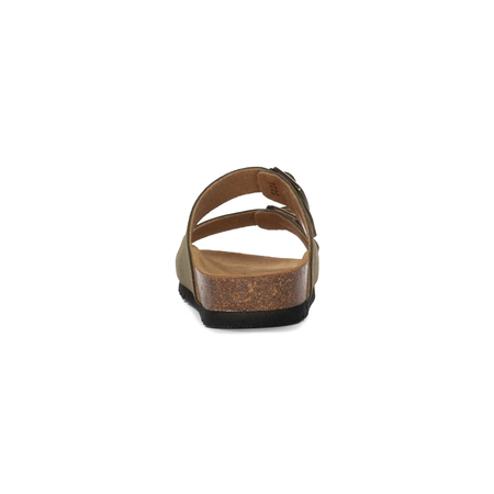 Scholl Leather Slides Two Buckles Women’s Sandals Anatomic Footbed Olive F32165-1147