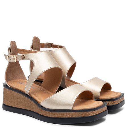 Maciejka Leather Wedge Sandals Asymmetric With Closed Heel Gold K7471-26/00-1