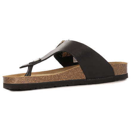 Dr. Brinkmann Leather Thong Adjustable Buckle Slides Comfort Black 700681-01