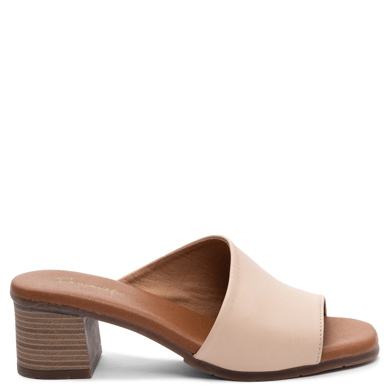 Maciejka Leather Comfortable Block Heel Slides Beige E7395-04/00-1