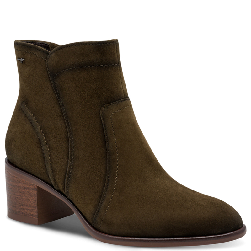 Tamaris Classic Suede Block Heel Ankle Boots Green 1-25313-47-722