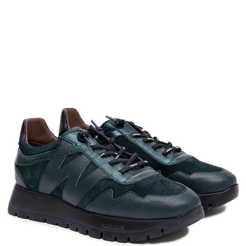 Wonders Women's Leather Platform Sneakers Green A-24110