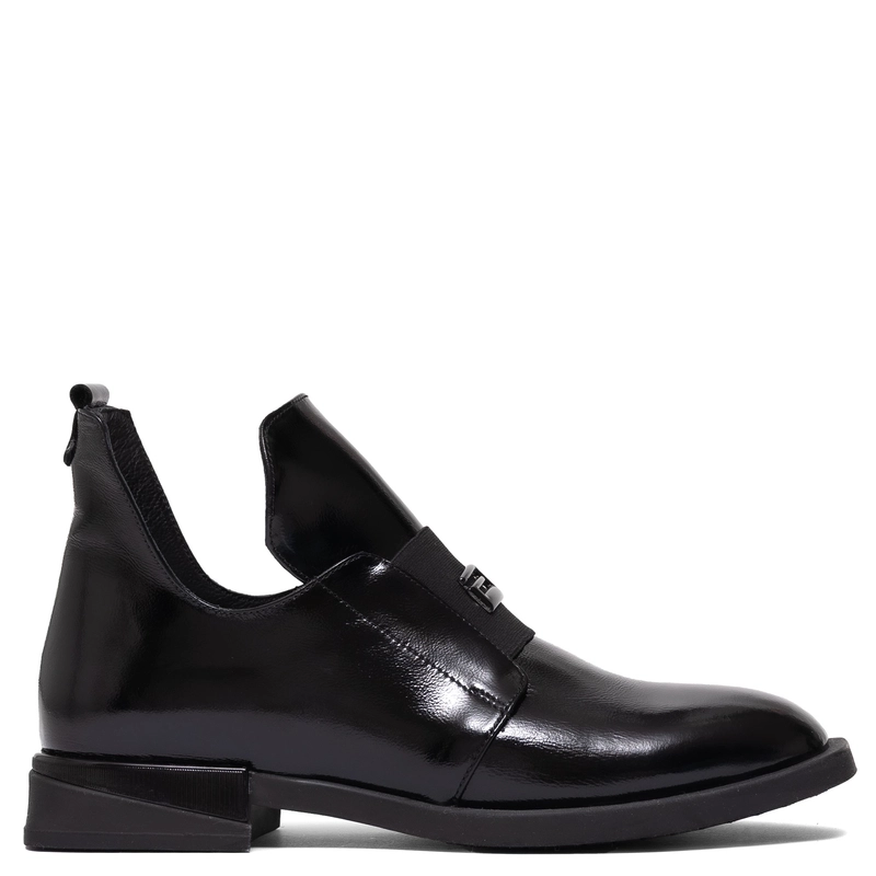 Boccato Botki Damskie Lakierowane Botki Wsuwane Czarne 049-1738SA-102T