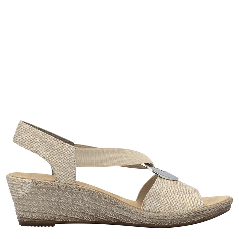 Rieker Comfortable Elastic Wedge Sandals Beige 624H6-93