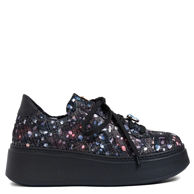 Maciejka Skórzane Na Platformie Czarne Sneakersy z Kolorowym Motywem 6191W-04/00-8