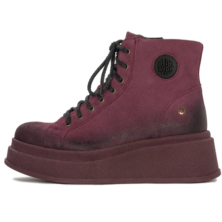 Maciejka Velour Combat Boots on Platform Burgundy 06309-23/00-8
