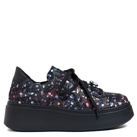 Maciejka Skórzane Na Platformie Czarne Sneakersy z Kolorowym Motywem 6191W-04/00-8