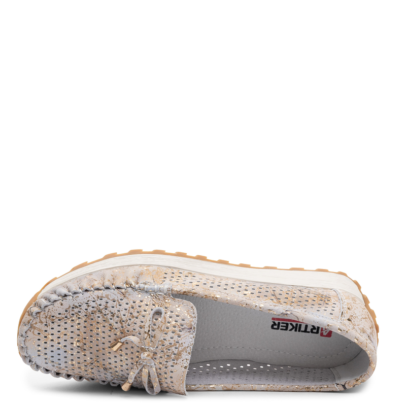Artiker Leather Perforated Lightweight Loafers Beige Gold 58C0130