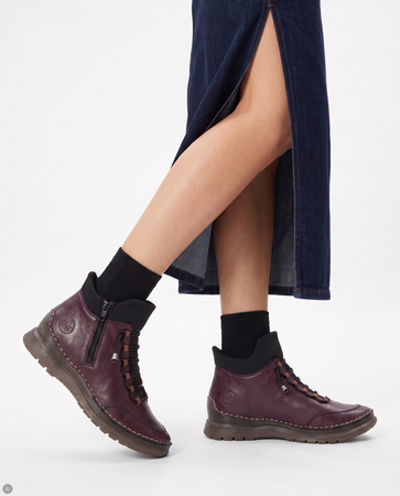 Rieker Comfortable Lace-Up Women's Ankle Boots Flat Burgundy 53650-30-RED