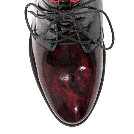 Maciejka Patent Leather Lace-Up Ankle Boots Side Zipper Burgundy 5743A-23/00-7