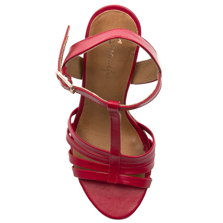 Maciejka Leather Floral Block Heel Sandals Red 06082-08-00-1