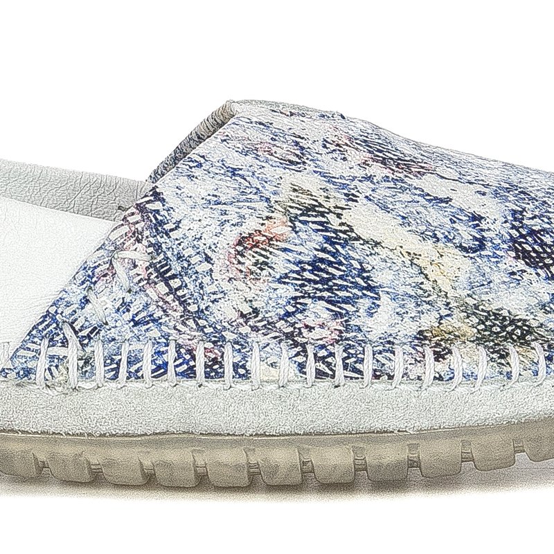 Maciejka Slip-On Leather Patterned Shoes White Navy Blue 01930-85-00-0