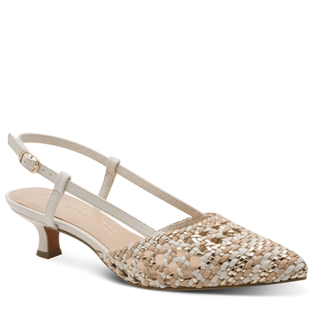 Marco Tozzi Woven Slingback Pointed Toe Pumps Gold Beige 2-29502-44402CRCO
