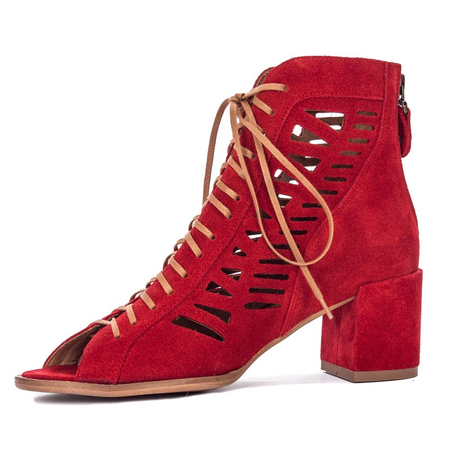 Maciejka Leather Open Toe Perforated Boots Red 4040S-08/00-5