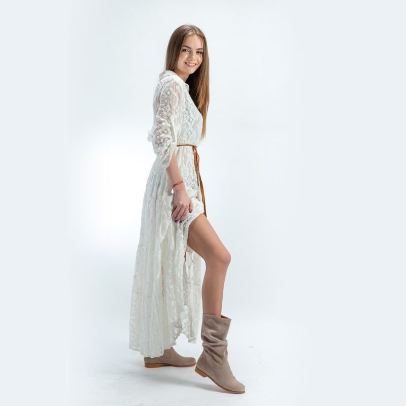 Maciejka Velour Slip-On Knee-High Boots Beige 05057-04/00-6
