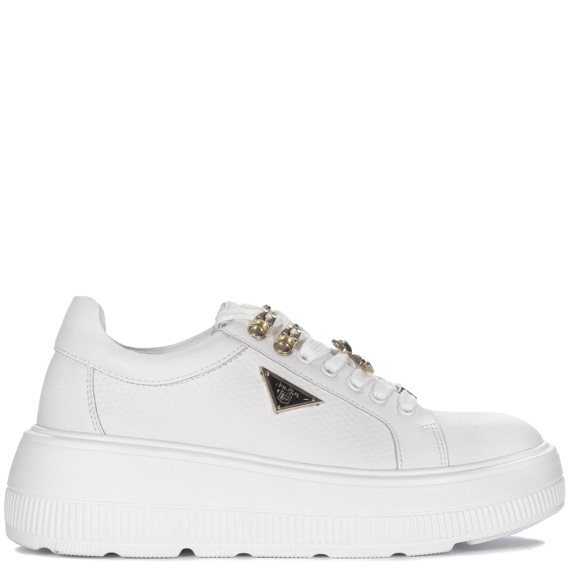 Filippo Sneakersy damskie skórzane na platformie białe