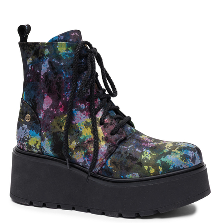 Maciejka Premium Natural Leather Lace-Up Platform Ankle Boots With Artistic Pattern Multicolour 6762W-39/00-6