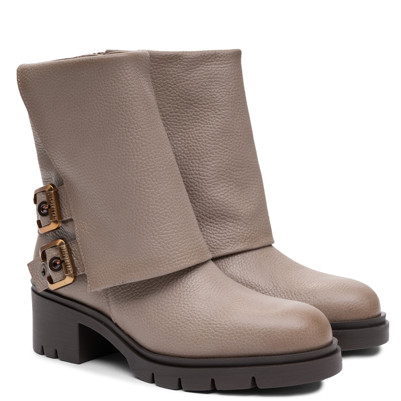 Hispanitas Leather Boots With Buckles On Block Heel Beige HI265074