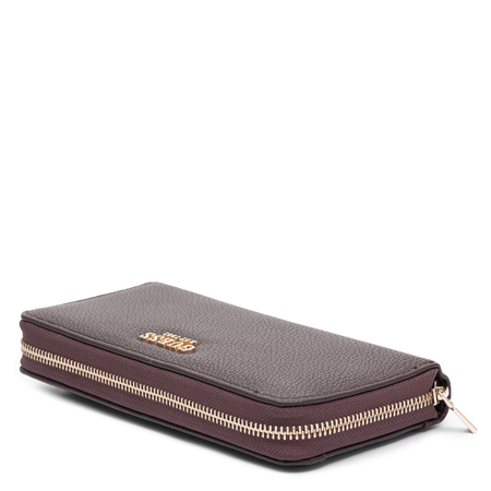 Guess Elegancki Zapinany Na Zamek Portfel Damski Z Paskiem Brązowy SWBG9735146-BROWN
