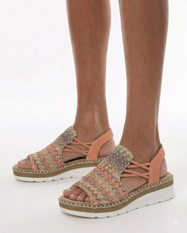 Rieker Comfortable Woven Wedge Sandals Multi-Colored V1241-90