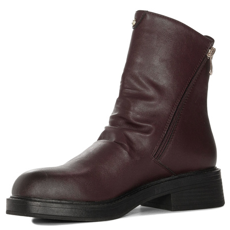 Maciejka Leather Double-Zip Ankle Boots Low Heel Burgundy A7159-23/00-7