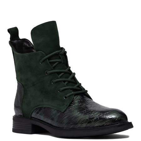 Artiker Lace-Up Ankle Boots Flat Sole Green 57C0194