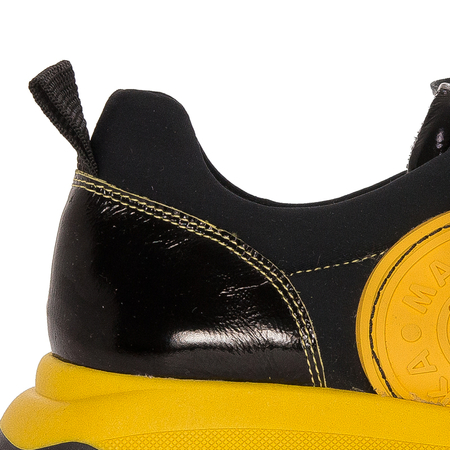 Maciejka Platformowe Sneakersy Z Lakierowanymi Wstawkami Czarno-Żółte 06295-01/00-8
