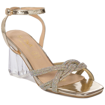 S.Barski Women's sandals on the Lt.Gold post gold with zirconia