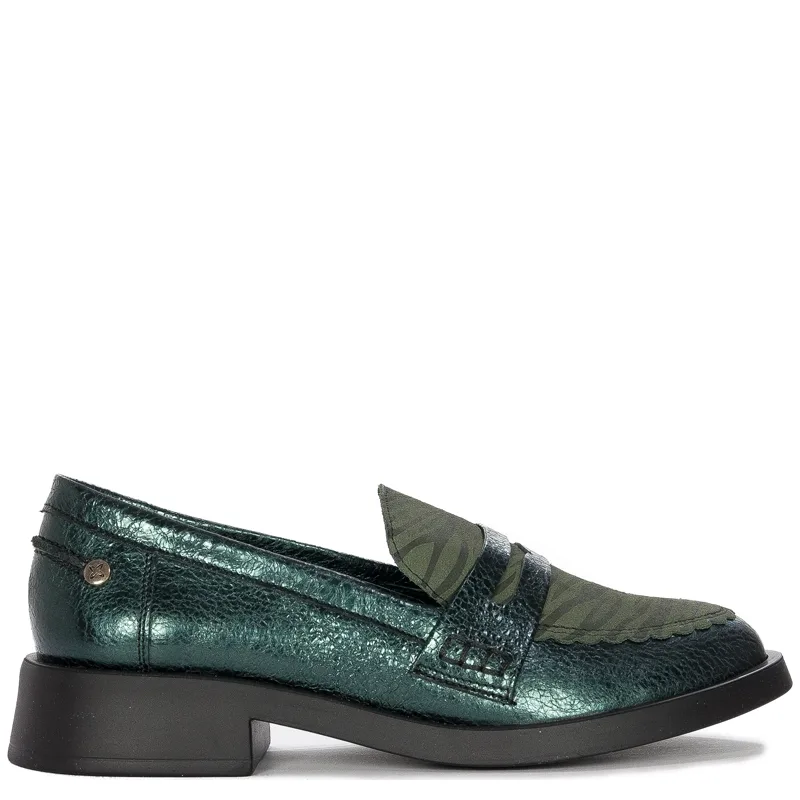Maciejka Metallic Leather Loafers Low Heel Green 06250-09/00-1