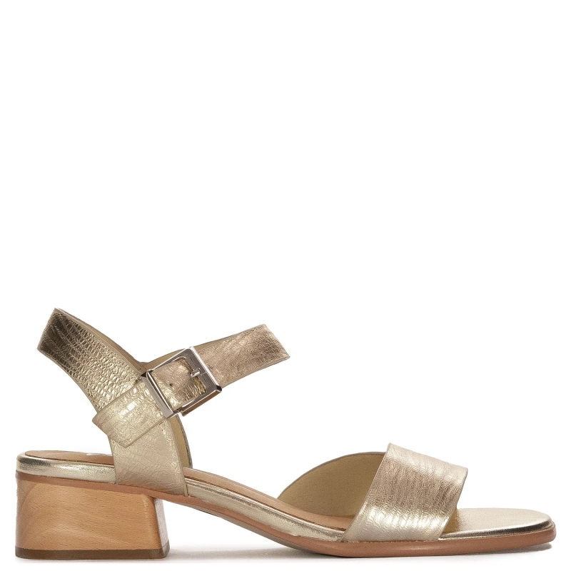 Maciejka Elegant Leather Block Heel Sandals Open Toe Gold N6802-25/00-1