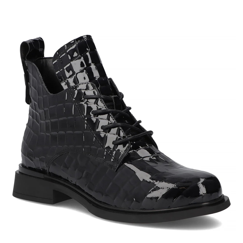 Filippo Patent Leather Lace-Up Ankle Boots Croc-Embossed Black DBT7239-25-BK