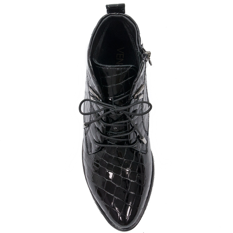 Botki Venezia YSB 0218 501 Black skórzane lakierowane Czarne