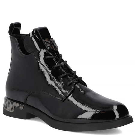 Filippo Leather Patent Lace-Up Ankle Boots with Side Zip Black DBT722925BK