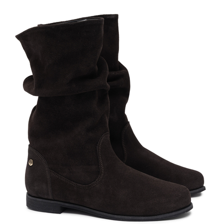 Maciejka Genuine Suede Leather Slouchy Boots Flat Heel Brown 5057W-02/00-6