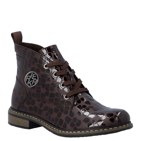 Rieker Women Patent Crocodile Embossed Insulated Lace-Up Ankle Boots Brown 71205-25-BNZ