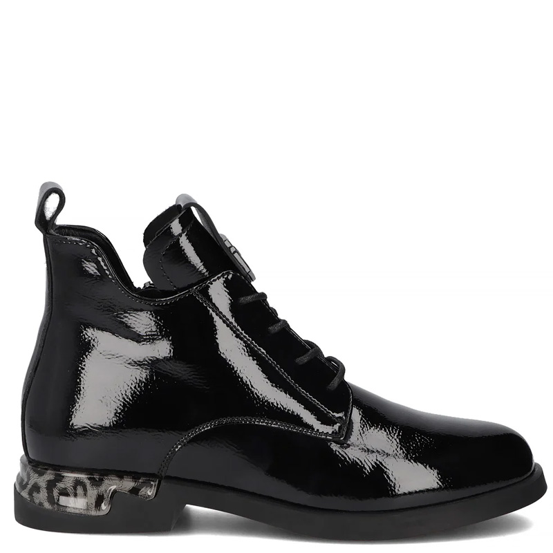 Filippo Leather Patent Lace-Up Ankle Boots with Side Zip Black DBT722925BK