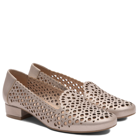 Maciejka Leather Openwork Flat Shoes Peep Toe Gold 1082-2-GOLD
