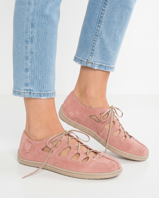 Maciejka Pink Leather Lace-up Openwork Flat Shoes 06835-33/00-1