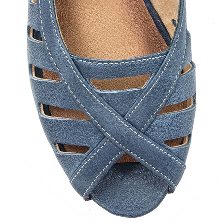 Maciejka Baleriny skórzane Granat Na Jeans