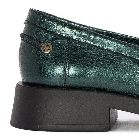Maciejka Metallic Leather Loafers Low Heel Green 06250-09/00-1