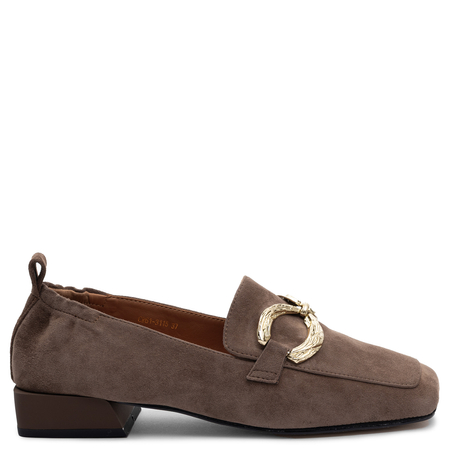 S. Barski Eleganckie Zamszowe Półbuty Damskie Ze Złotą Ozdobą Brązowe CR61-3115