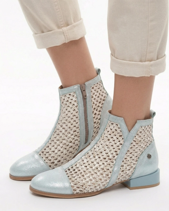 Maciejka leather perforated ankle boots with side zip light blue 06397-34/00-1