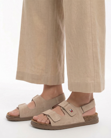 Tommy Hilfiger Leather Velcro Sandals Beige T3X2-34394-BEIGE