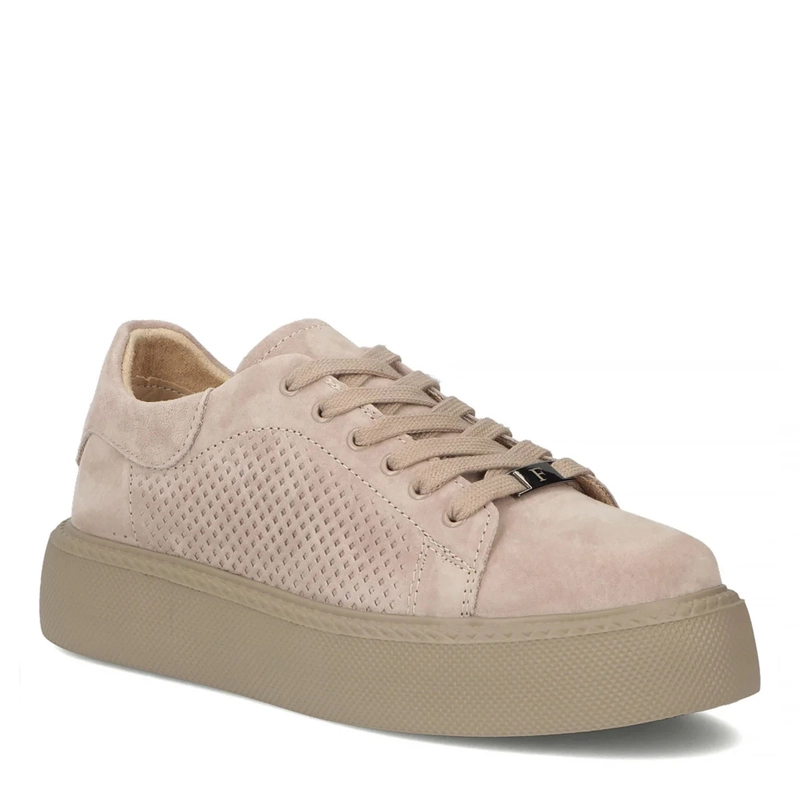 Filippo Skórzane Sneakersy Damskie Perforowane Na Platformie Beżowe DP7502-26-TP